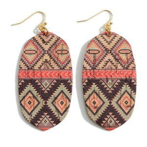New 1 Pair Aztec Print Cork Teardrop Earrings-Peach